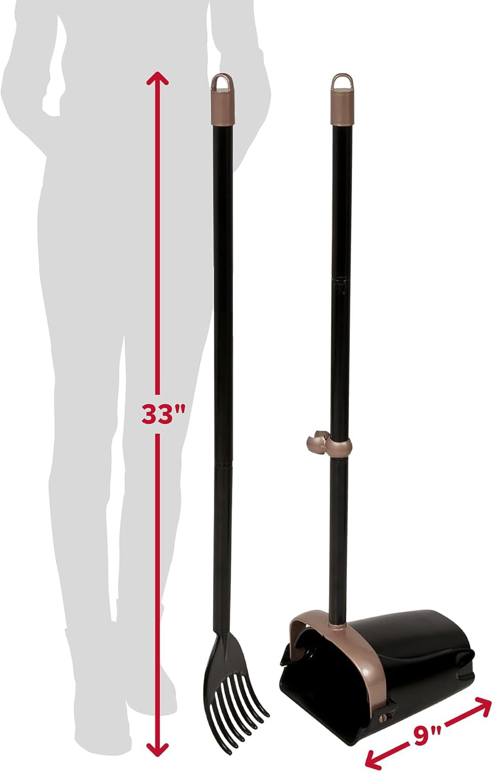 Dog Pooper Scooper Swivel Bin & Rake, Poop Scoop for Dogs, Black (2 Heavy Duty Scented Waste Bags Included)