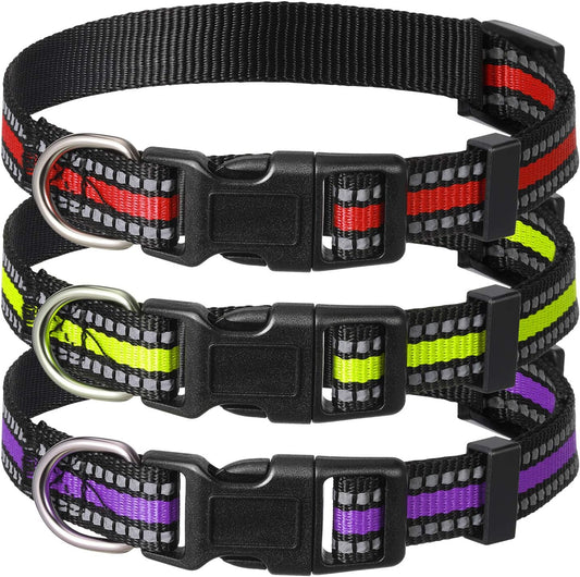 3 Pieces Reflective Dog Collar Nylon Adjustable Quick Release Pet Collars for Dogs(Medium)