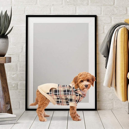 Plaid Dog Hoodie - British Style Warm Dog Sweater Shirt with Leash Hole,Pitbull Clothes Outfits,Winter Coat Apparel for All Breeds Puppy Girl Boy-Cat Apparel,Beige Medium