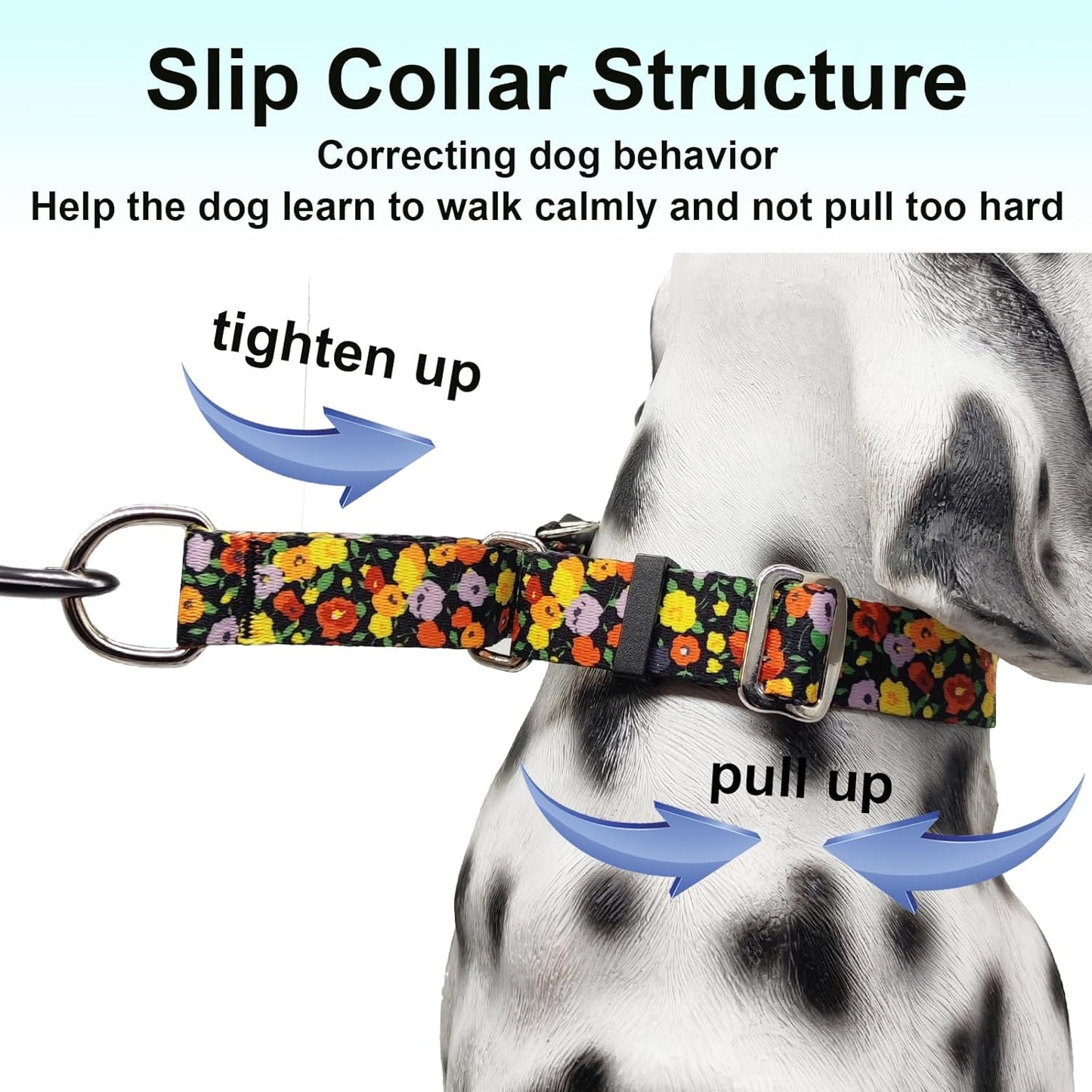 Martingale No Pull Collar with Buckle Adjustable Nylon Slip Collar for Dogs Training Walking (Orange Floral, Small)