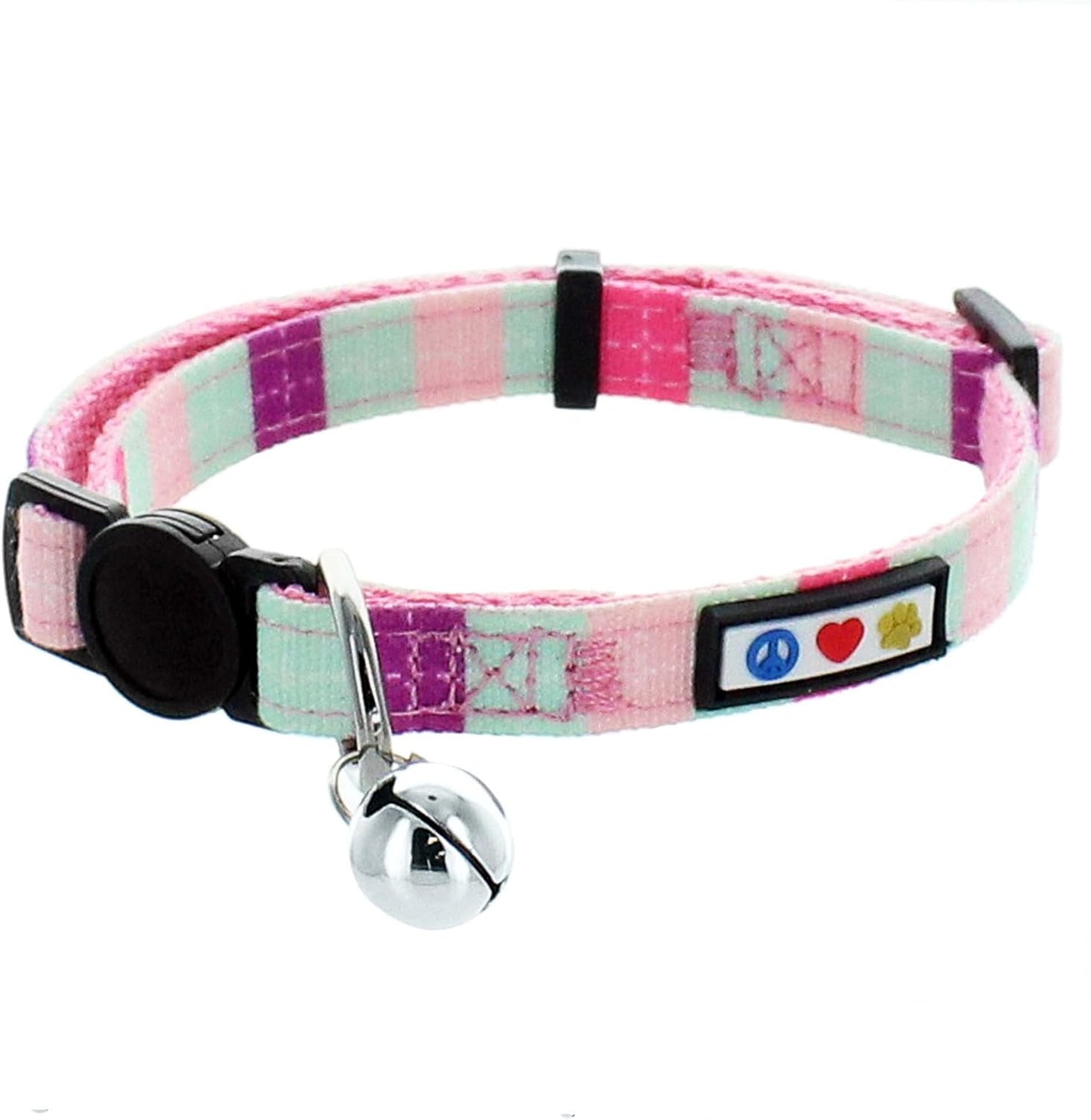 Pet Multicolor Cat Collar Teal/Pink/Purple with Safety Buckle and Removable Bell for Cats and Kittens
