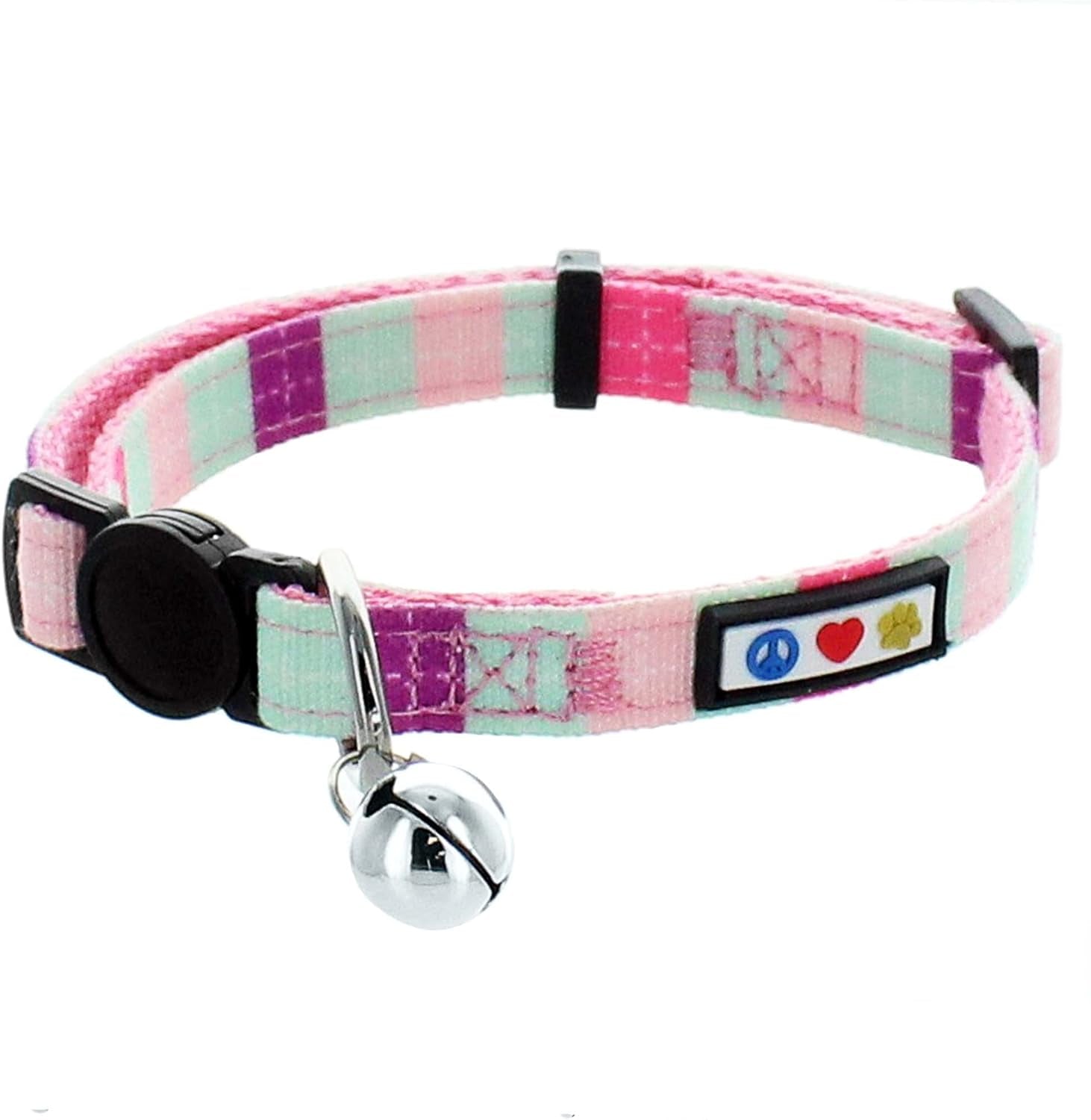 Pet Multicolor Cat Collar Teal/Pink/Purple with Safety Buckle and Removable Bell for Cats and Kittens