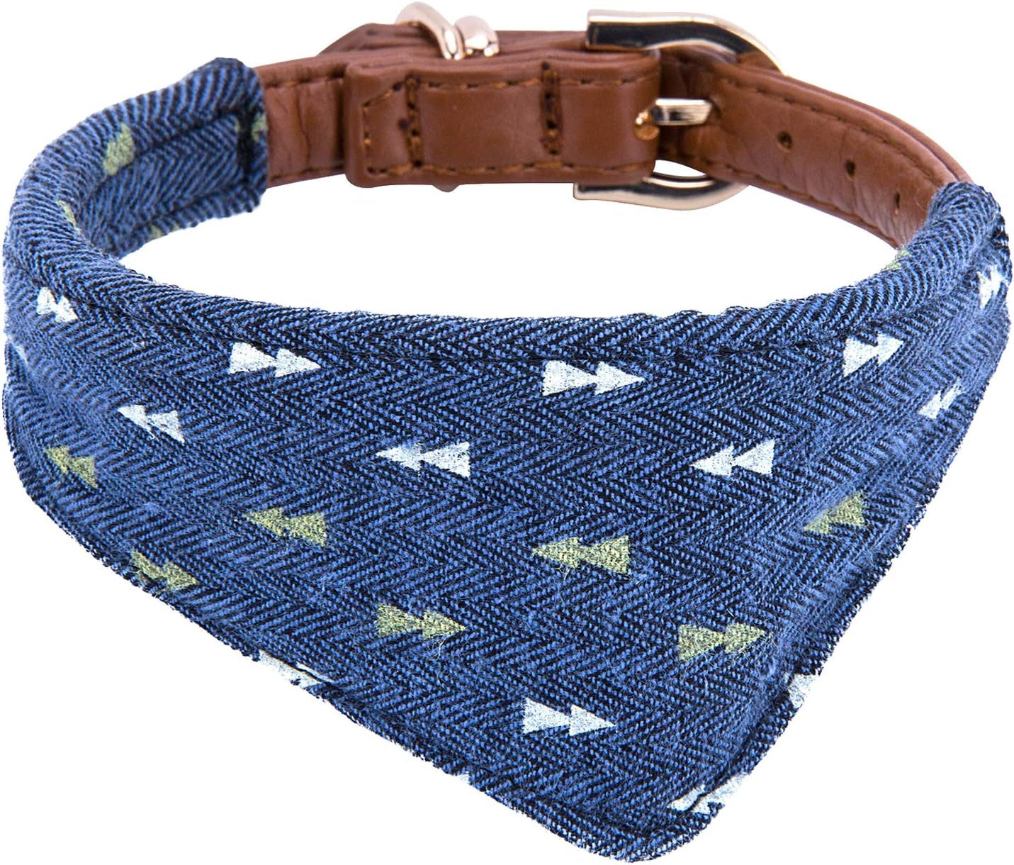 Puppy Collars for Small Dogs -  Adjustable Puppy Id Buckle Collar Leather. Cute Plaid Bandana Dog Collar (Bandana-Navy-Note)