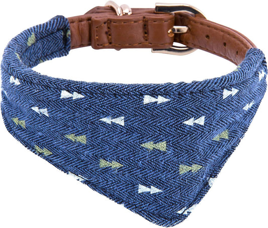 Puppy Collars for Small Dogs -  Adjustable Puppy Id Buckle Collar Leather. Cute Plaid Bandana Dog Collar (Bandana-Navy-Note)