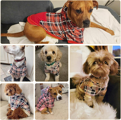 Plaid Dog Hoodie - British Style Warm Dog Sweater Shirt with Leash Hole,Pitbull Clothes Outfits,Winter Coat Apparel for All Breeds Puppy Girl Boy-Cat Apparel,Beige Medium
