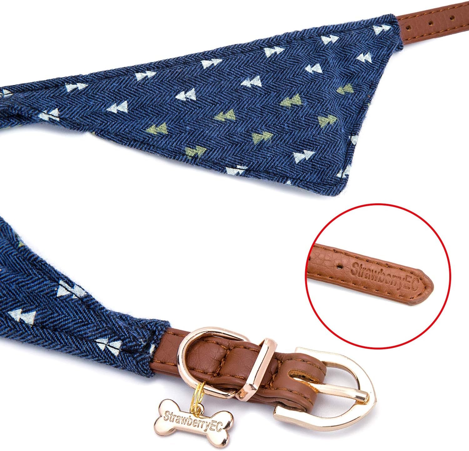 Puppy Collars for Small Dogs -  Adjustable Puppy Id Buckle Collar Leather. Cute Plaid Bandana Dog Collar (Bandana-Navy-Note)