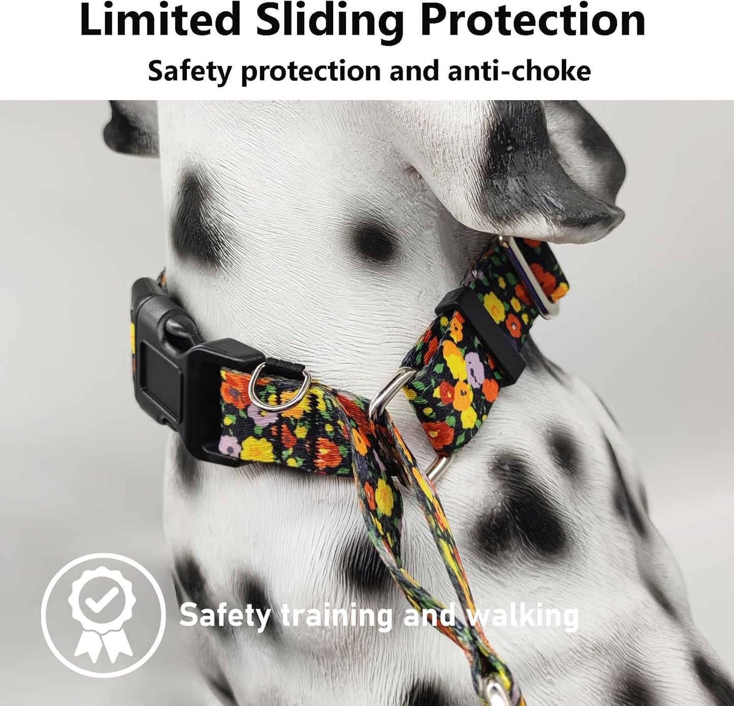 Martingale No Pull Collar with Buckle Adjustable Nylon Slip Collar for Dogs Training Walking (Orange Floral, Small)