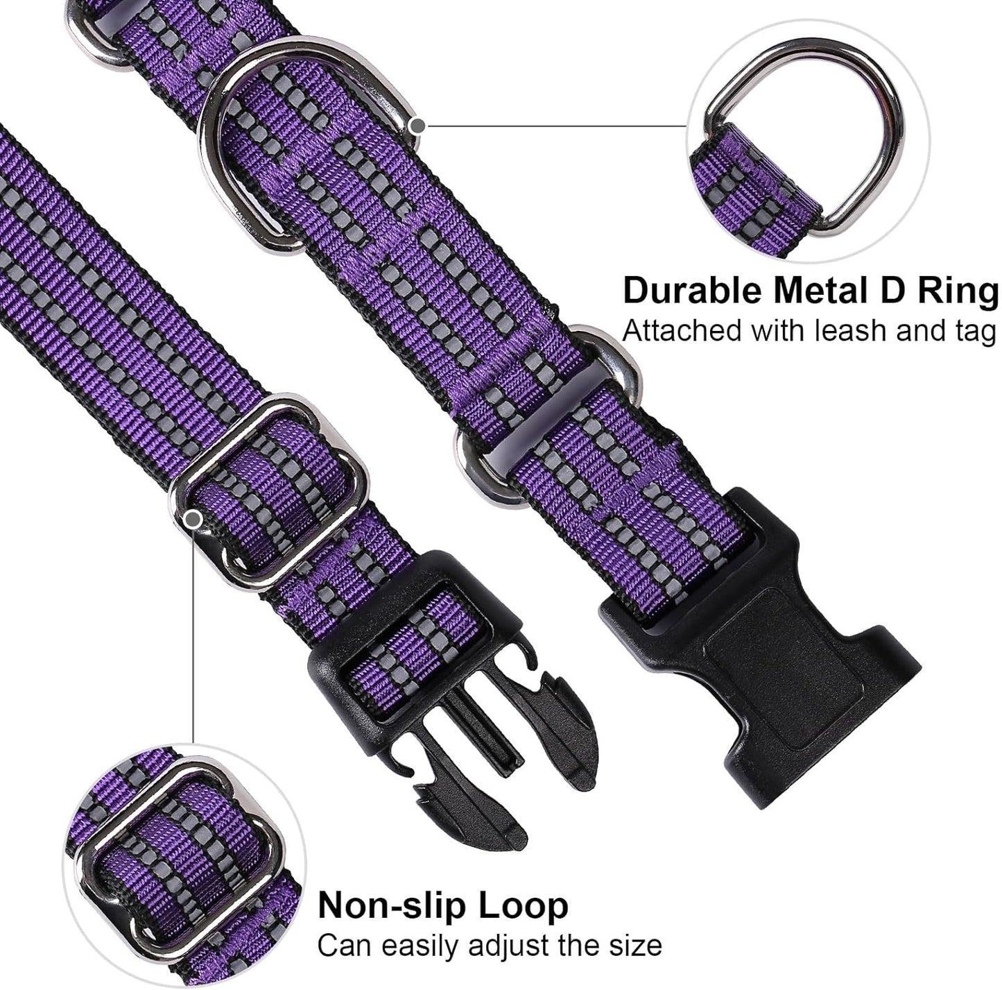 Martingale Dog Collar, Adjustable Nylon Reflective Collar with Buckle No Pull Dog Collar for Small Medium Large Dogs (Purple S)