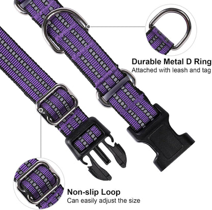 Martingale Dog Collar, Adjustable Nylon Reflective Collar with Buckle No Pull Dog Collar for Small Medium Large Dogs (Purple S)