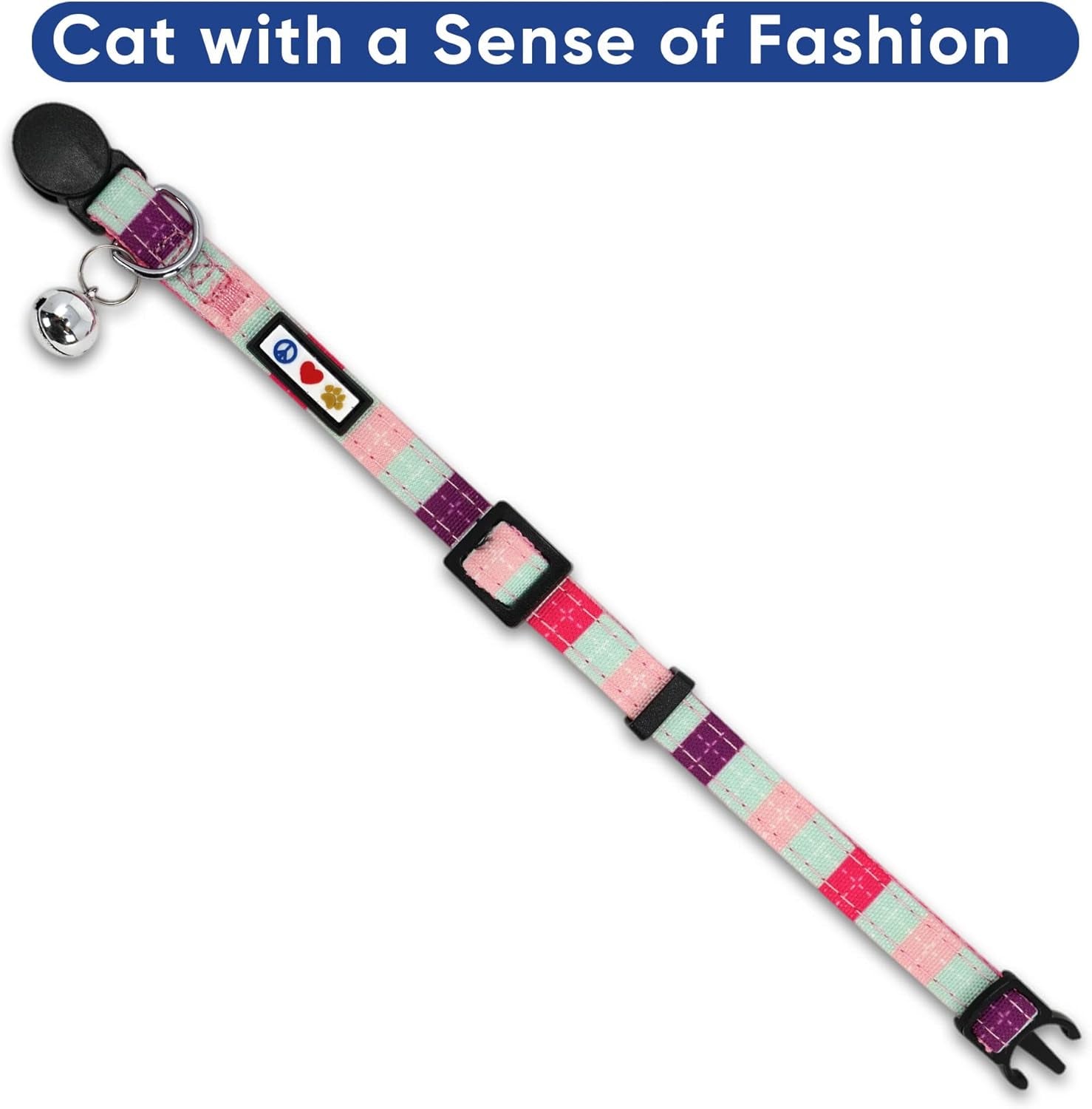 Pet Multicolor Cat Collar Teal/Pink/Purple with Safety Buckle and Removable Bell for Cats and Kittens