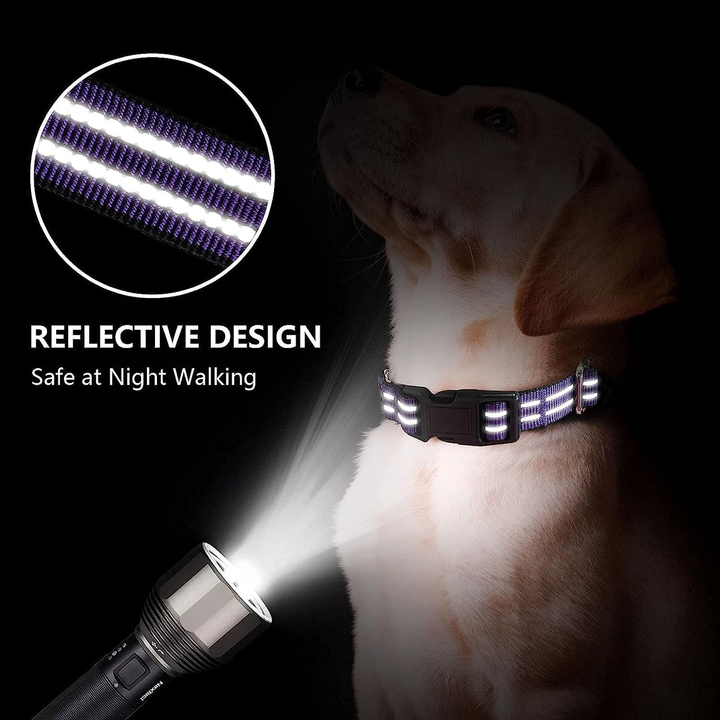 Martingale Dog Collar, Adjustable Nylon Reflective Collar with Buckle No Pull Dog Collar for Small Medium Large Dogs (Purple S)