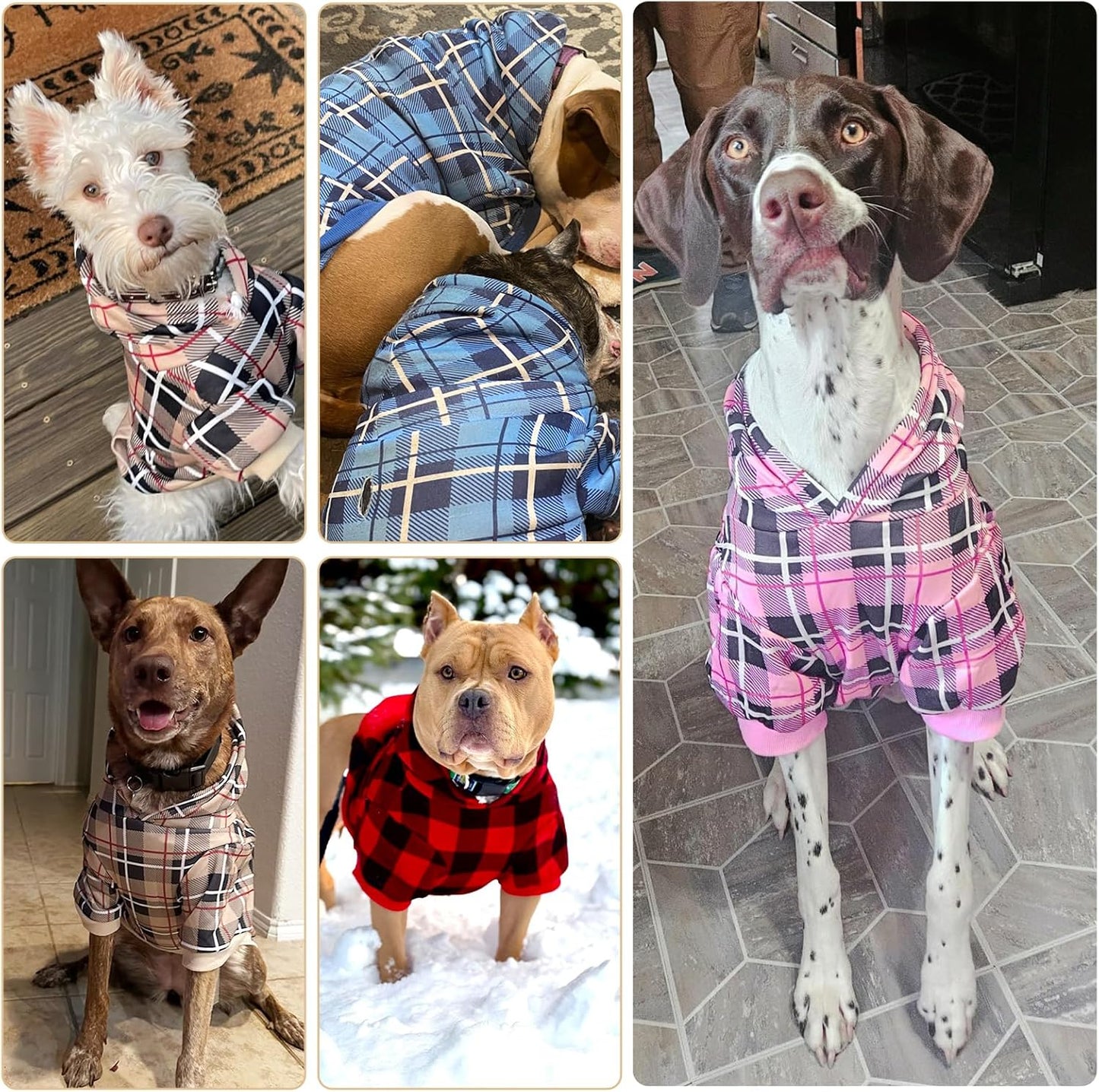 Plaid Dog Hoodie - British Style Warm Dog Sweater Shirt with Leash Hole,Pitbull Clothes Outfits,Winter Coat Apparel for All Breeds Puppy Girl Boy-Cat Apparel,Beige Medium